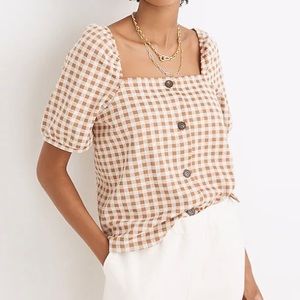 Madewell Gingham Top Puff Sleeve XS